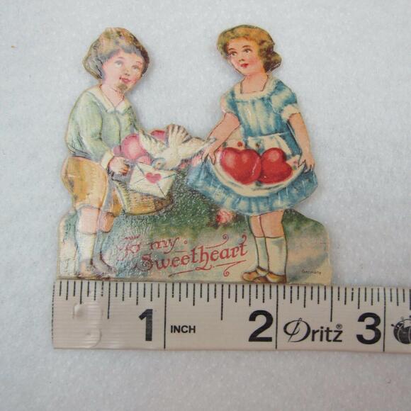 Vintage Valentine Die Cut Stand Up Boy Girl Heart Dove 1920-30s Germany UNSIGNED - Picture 8 of 12